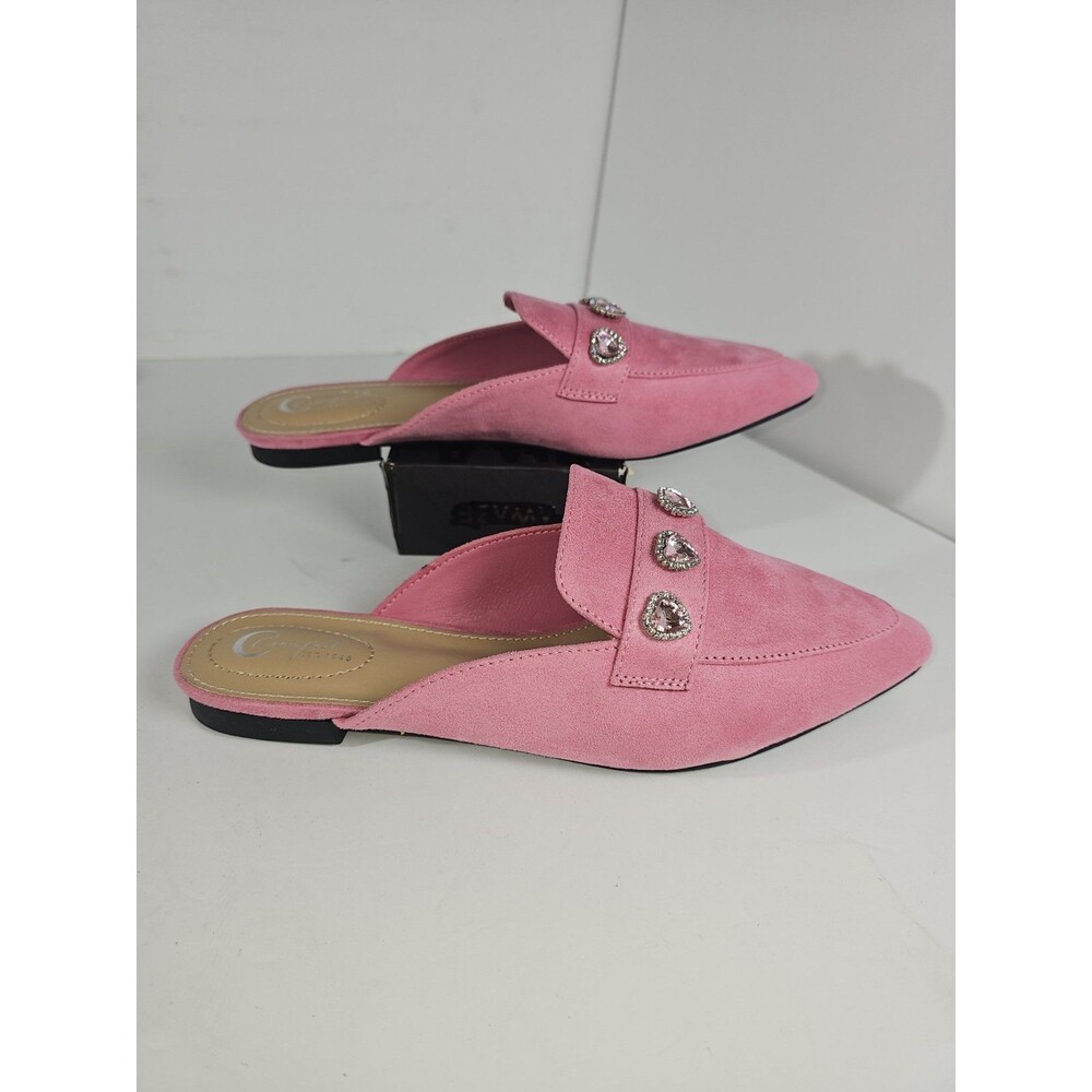 Comfort View Pink Mule Suede Slip On Flats With Hearts - Picture 4 of 7